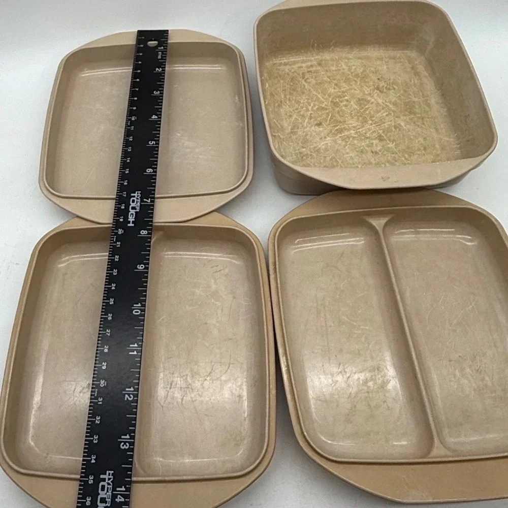 Anchor Hocking Microware Tan 5 Piece Set Grill Pan‎ Divided Trays PM 469-T1 USA